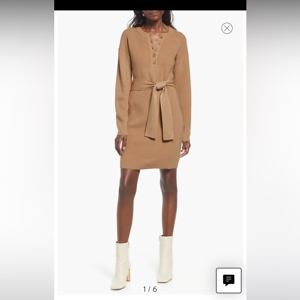 Belted Henley Long Sleeve Sweater Dress XL